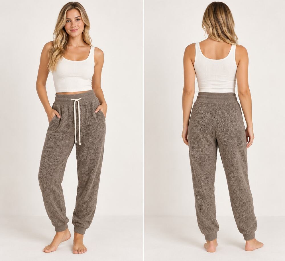 OFFLINE by Aerie Snowday Jogger Pants S Brown/Green Textured Knit Drawstring